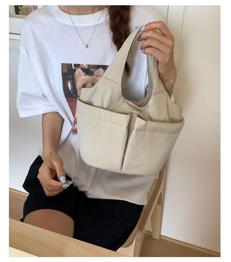 Women’s Shoulder Tote Bag Large Capacity Nylon Handbag with Pleated Design Multi-Pocket Underarm Commuter Carryall4