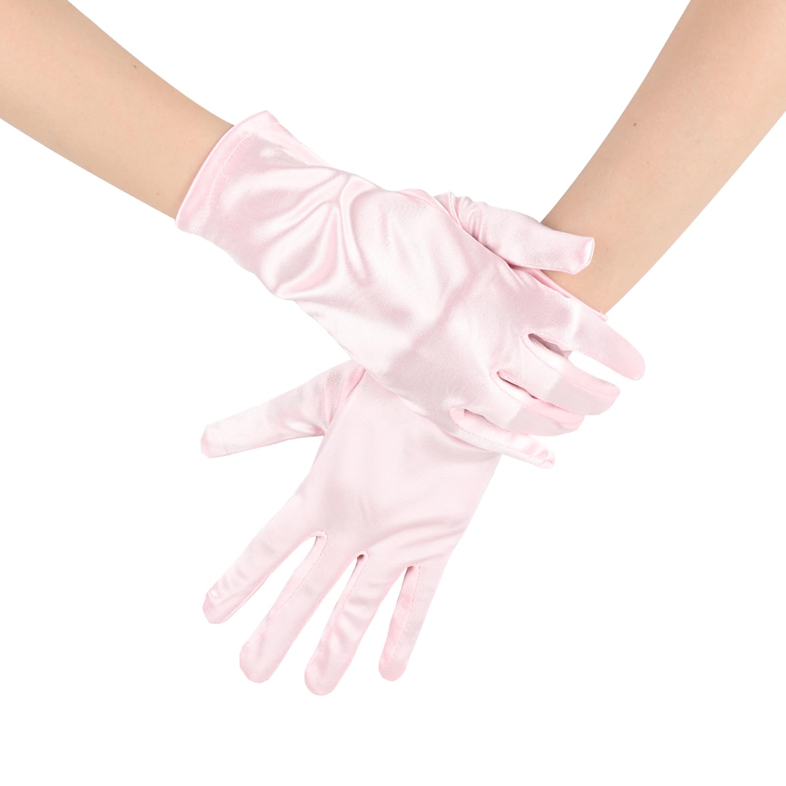 ZTVOWTO 1 Pair Short Satin Gloves for Women Opera Gloves for Tea Parties Banquets, Parties, Weddings and Parades(Pink)