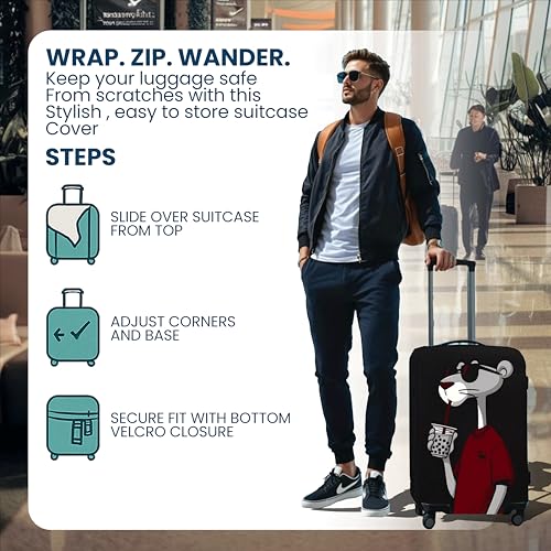 Image of WanderWraps Spendex Polyester Protective Luggage Cover | Hard Luggage Trolley Bag Cover | Washable | Dust Proof | Stretchable | M - 24 inch | Dip Panther