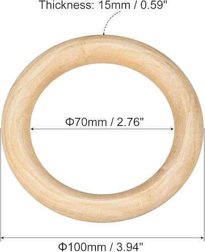 Miniatura 9 de uxcell 3 anillos de madera natural de 4.724 in (4.7 pulgadas), círculos de madera lisa sin terminar de 0.591 in de grosor para manualidades, tejer,