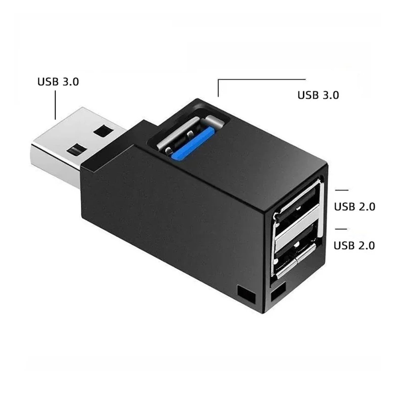 Divisor de 3 puertos USB 3.0, 5 Gbps para mini USB, adaptador extensor para ordenador portátil, PC, lector de tarjetas flash (USB 3.0 Hub negro)