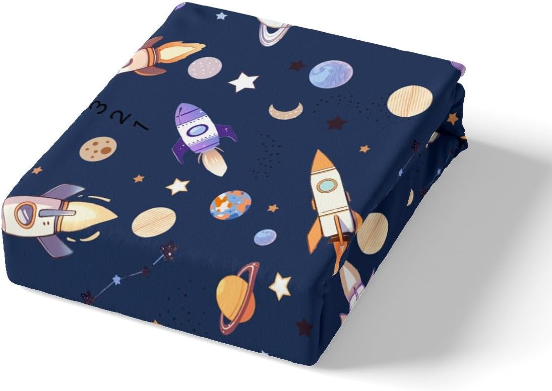 jejeloiu Kids Outer Space Comforter Cover Toddler Size, Galaxy Bedding Set Boys Girls for Space Rocket Print Duvet Cover Universe Planets Teens Bedspread Cover Quilt Cover 2Pcs (No Comforter)