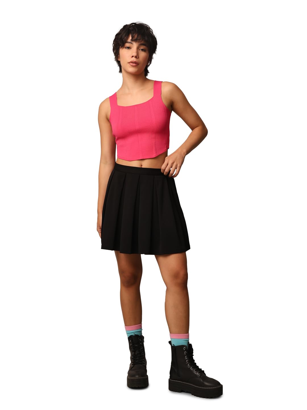 only Women's Viscose Nylon Solid Regular Fit Crop Top-picture-10