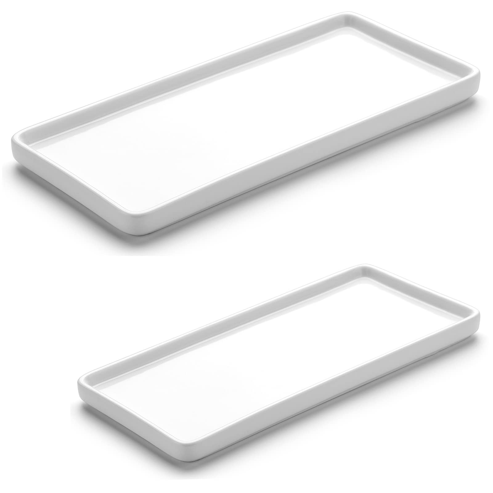 Gurygo 2 Pack 8"/10" Bathroom Trays, Ceramic Vanity Trays for Bathroom, Small Ceramic Tray, Kitchen Soap Tray for Kitchen Counter (White,Set/2)