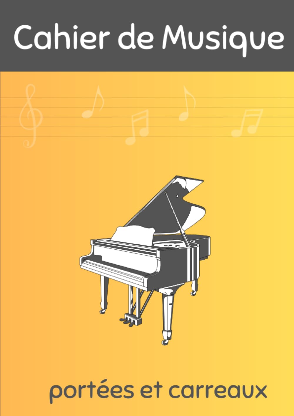 Cahier de musique A4 avec portées et grands carreaux Séyès pour piano et composition
