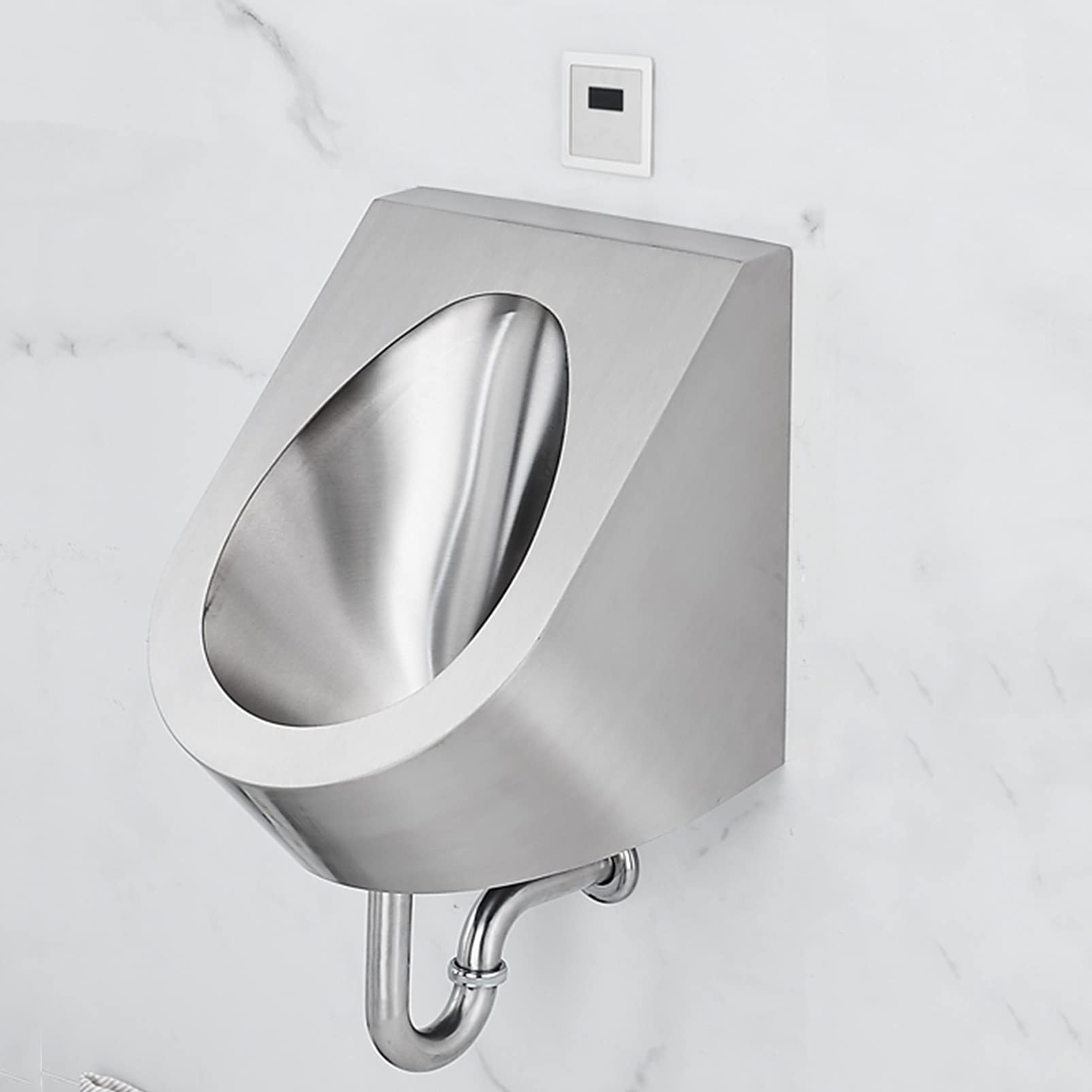 OTQEFTN Bathroom Wall-Mounted Urinal Men's Sanitary Ware, Non-Contact Stainless Steel Urinal with Sensor Flush Valve, High-Efficiency Flushing Urinal kit
