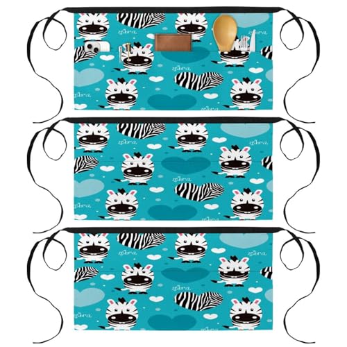 Lot de 3 tabliers courts avec 3 poches multicolore 60x30.5cm pour la cuisine et le service