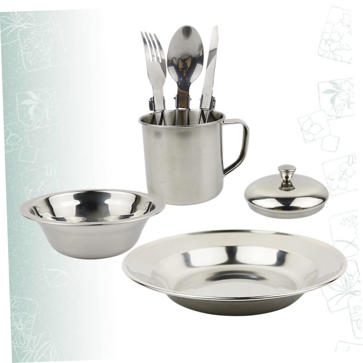 Sosoport Camping Cookware Set Picnic Supplies Lightweight Stainless Steel Pot Pan Set Camping Cooking Gadgets