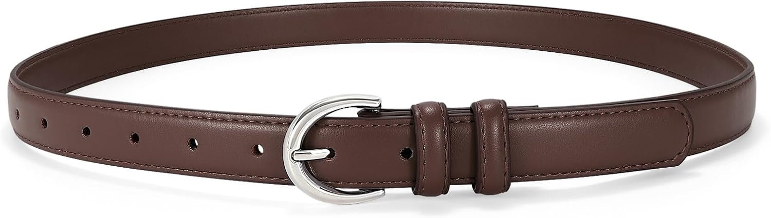 SANSTHS Women Leather Belt for Jeans Pants Fashion Ladies Skinny Belt for Dresses Thin Belt with Single Prong Buckle