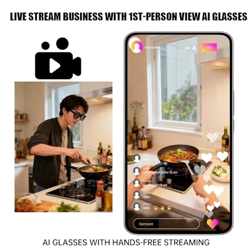 Image of Aeoss AI Smart Glasses, Electrochromic Instant Tinting, 8MP Hands-Free Photo & 1080P Video, AI Real-Time Translation & Object Recognition, WiFi Bluetooth 5.4, Black, One Size