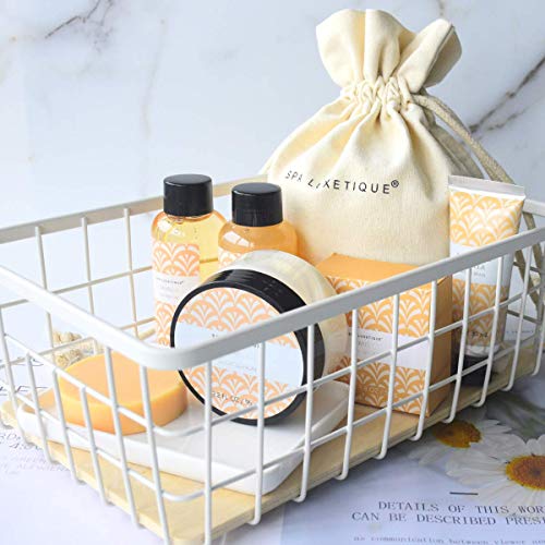 SPA LUXETIQUE Bath Gift Set for Women - Care Set Vanilla Fragrance with 6 Pieces in Travel Size Shower Gel, Body Lotion, Bubble Bath, Hand Cream, Canvas Bag with Drawstring, Bath Travel Set for Mother