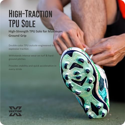 Image of Vector X Breeze High-Performance Soccer Studs Fully Embossed Synthetic Upper|Double Colour High Strength TPU Sole Football Shoes Athletic Footwear for Boys Men Players