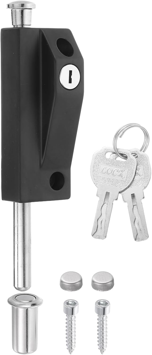 uxcell Spring Loaded Latch Pin, Sliding Barrel Bolt Door Lock Heavy Duty Vertical Latch Door Lock Cane Bolts with Keys for Glass Gate Window Garage Barn [2Pcs, Silver]