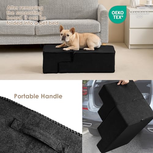 Image of EHEYCIGA Dog Stairs for Bed 18 inch H, 4-Step Dog Steps for High Bed, Pet Steps for Small Dogs and Cats, Non-Slip Balanced Pet Ramp Indoor, Black