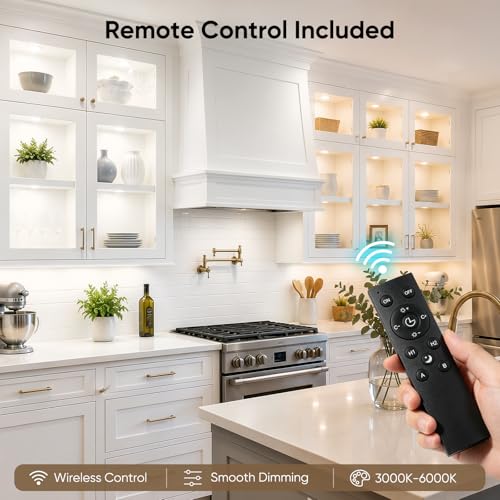 Image of VST Smart Puck Lights, 6 Pack, 3000K-6000K DimmableUnder Cabinet&Shelf Lighting, Compatible with Alexa&Google Home, App&Remote Control, 12V 2W, Recessed /Surface Mount, White for Kitchen Display Case