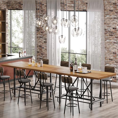 Image of Tribesigns 63-Inch Counter Height Bar Table with Metal Footrest (Light Oak)