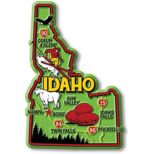 Imán decorativo del estado de Idaho, 2.7 in x 4 in, de goma