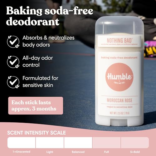 Image of Humble Aluminum-Free Deodorant, Moroccan Rose - 3 Pack | Baking Soda-Free, Clean, Fresh, Natural, Essential Oils, Sensitive Skin, Long-Lasting Odor Control, Cruelty-Free, Men & Women