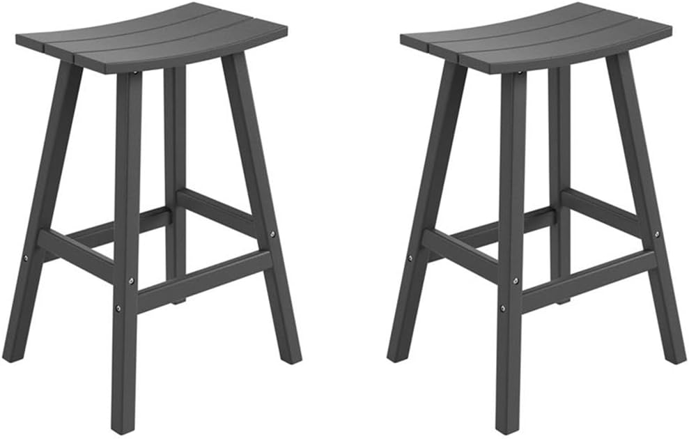 Costaelm All-Weather Bar Stools Set of 2, 29" Height Outdoor Bar Stools, Adirondack Poly Patio Bar Stool for Patio, Deck, Kitchen Counter and Garden, Gray