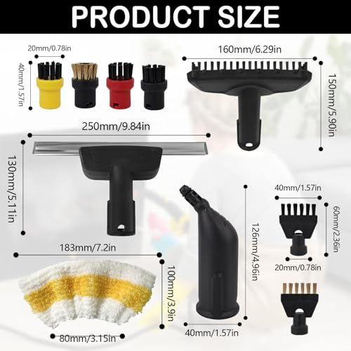 13 Stück für Kärcher Dampfreiniger Zubehör, Handdüse Ersatzteile 2.884-280.0, Rundbürste, Fensterabzieher, Fugenbürsten, Zubehör für Kärcher Dampfreiniger für Kärcher SC1 SC2 SC3 SC4 SC5