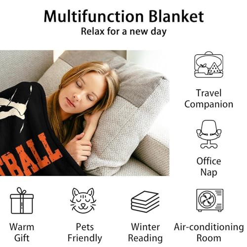 Mercuryelf Basketball Throw Blanket - Soft, Fuzzy & Warm - 50x60 Inches Flannel Blankets for Living Room, Sofa - Black Sports Funny Throws Gift for Teens