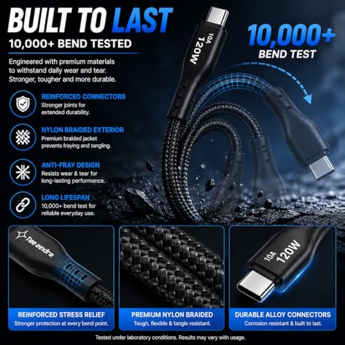 Image of 120W Fast Charging USB to Type-C Cable, 1.5 Meter, 10A High-Speed Charging & Data Sync, Nylon Braided Unbreakable Cable Compatible with OnePlus, OPPO, Realme, Samsung, Vivo, iQOO (150, 1)