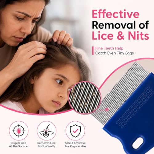 Image of TEMPERIA (1 pcs) Lice Comb for Women, Men & Kids Hair - Nits, Dandruff & Lice Eggs Remover Products - Hair Lies Removal Comb for Head - Premium & Ergonomic Design (Random Colors) (MN01)