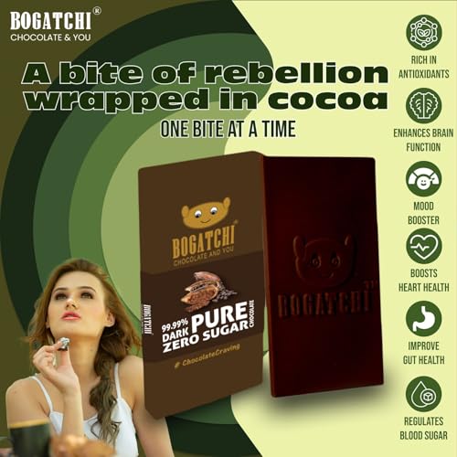 Image of BOGATCHI 99% Dark Chocolate Bar 60g - Zero Sugar & Unsweetened Pure Cocoa | Single Origin Premium Dark Chocolate | Rich in Antioxidants | Keto Chocolate | Healthy Bitter Chocolate (Pack of 3)