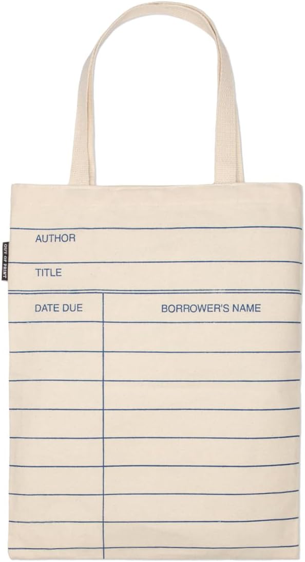 Out of Print Library Card Tote Bag with Inner Pocket - Gift for Book Lovers