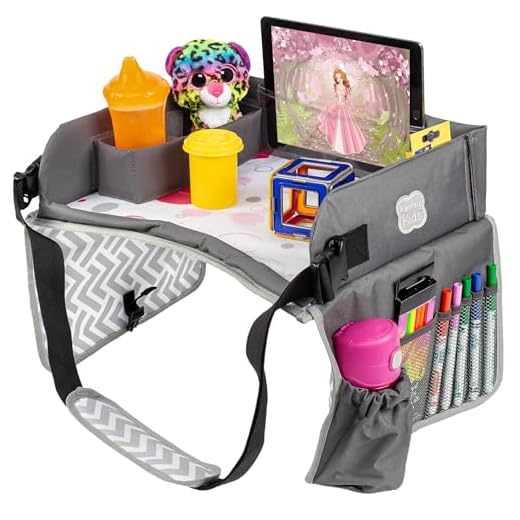 Kenley Kids Travel Tray, Toddler Car Seat Lap Tray, 16.5 x 13.5 Inches (Pink/Gray)