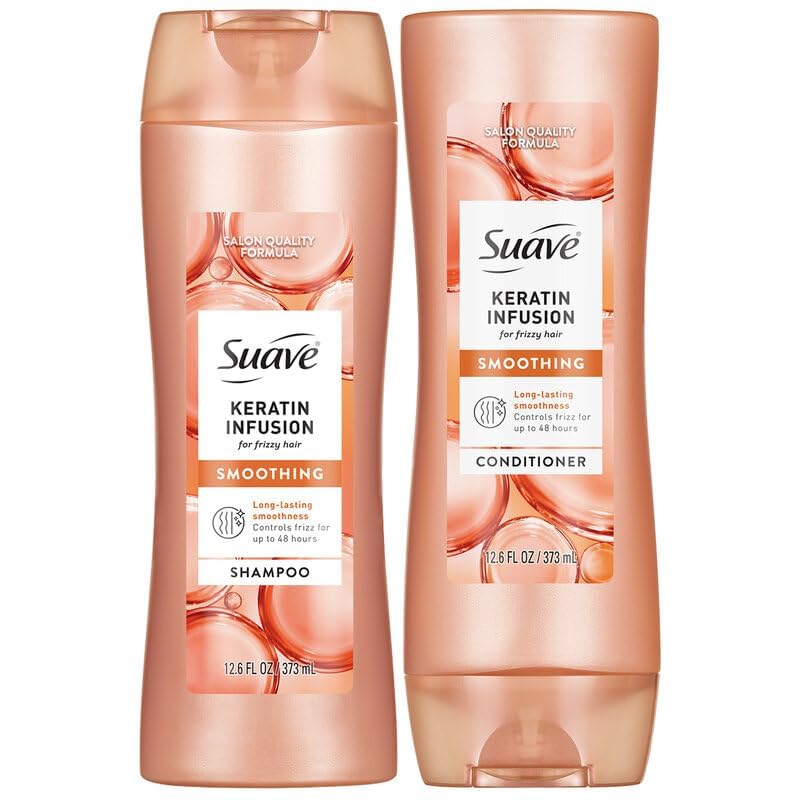 Suave Keratin Infusion Shampoo and Conditioner, Smoothing – Anti-Frizz Hair Products for Women &...