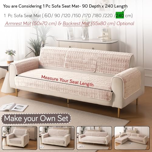 Image of HOKIPO 'Plush Haven' Premium Sofa Mat for 1 /2 /3 Seater & L Shape Sofa. Make Your Own Sofa Cover Set, Anti-Slip Mat Length 90(D) X 240(L) cm, Beige (AR-6288-BGE)