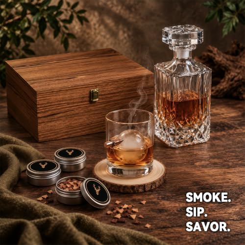 KIPONURA Electric Whiskey Smoker, Glasses & Decanter Set, Gifts for Dad | Solid pinewood gift box — view 2