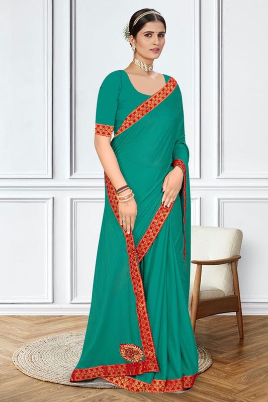 Image of V4M, Women's Fancy Chiffon Dyed Saree With Unstitched Blouse Piece Fancy Look.
