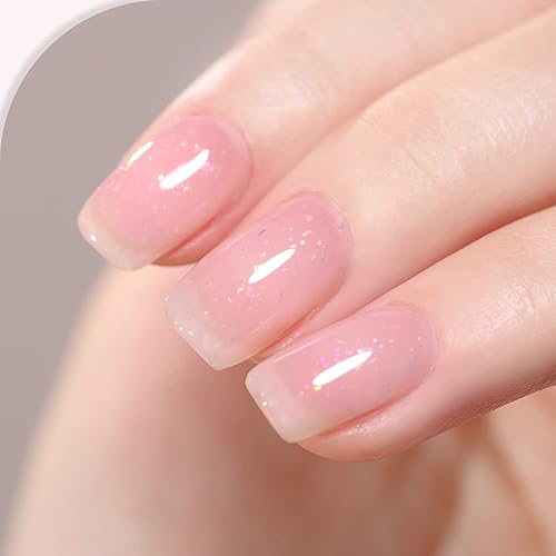 Miniatura 2 de GAOY Juego de esmaltes de uñas de gel brillante en rosa, nude, beige, albaricoque, marrón champán, acabados holográficos, esmalte de gel con