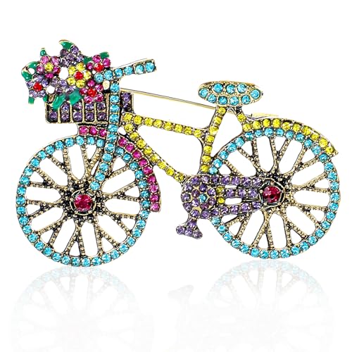 Image of Dimeho Crystal Bicycles Brooch Pin, Rhinestone Bicycle Lapel Brooch Pins for Women Men Retro Classic Bike Brooches Pins Creative Bicycles Jewelry Accessories Gifts for Clothes Bags Hat Decoration