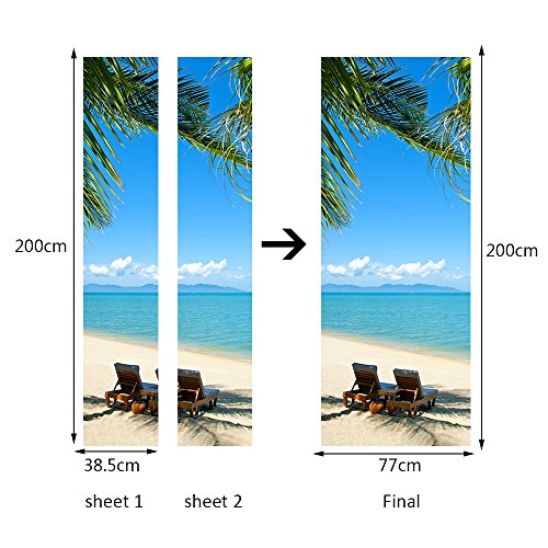 Modern Art Beach 3D Door Sticker, Peel And Stick Vinyl Door Mural Mural Decals For Home Decor, 30.3X78.7"(77X200Cm), 2 Pcs Set #TOP5