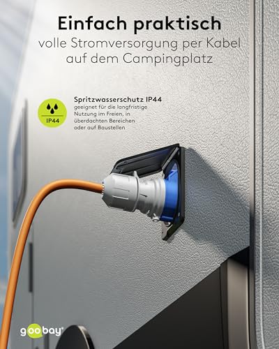 goobay CEE-Adapterkabel für Wohnwagen, 5 m, Schutzkontakt auf CEE-Buchse mit Verschlusskappe, IP44, Kabel für Camping, Wohnmobil und Wohnwagen, 76219