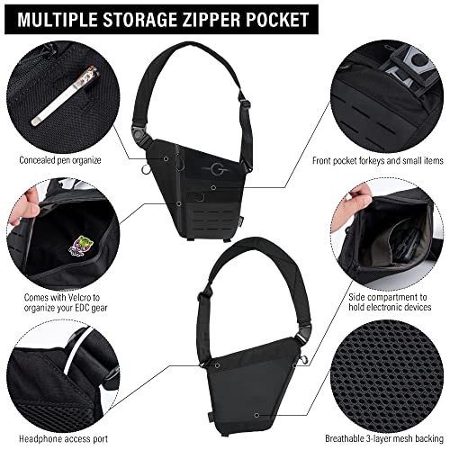 Tactical Geek Sling Shoulder Bag, Lightweight Multipurpose Daypack, Chest Backpack Casual Shoulder Crossbody For Daily Carry, Outdoor Sports, Hiking, Camping, Trekking, Black & Right #TOP1