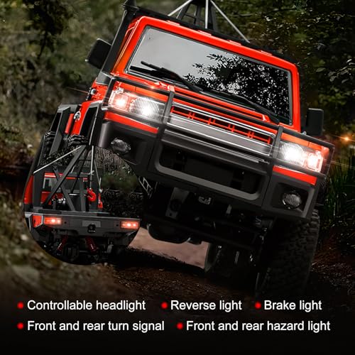Image of RC Crawler, 1:12 Scale MN82-T RC Crane Truck 4WD LC79 Crawler | Crane One‑key Hook, Lights, Speed Adjustment, Tires All Terrain Wrecker, 2 Batteries 2.4GHz Rock Crawler for Hobbyists (Red)