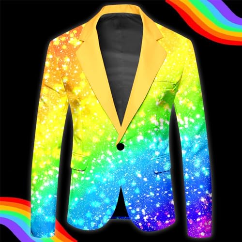 Chaqueta de traje arcoíris neón con un botón para hombre 3