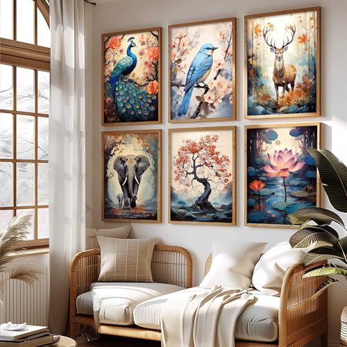Image of Kotart Premium Digital Traditional Art Paintings with Frame for Home Decor | Painting for Wall Decoration | Wall Painting for Living Room Bedroom Hotel Wall Decor | Pack of 6 (10x13, wall decor for living room)