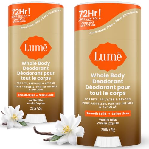 Image of Lume Whole Body Deodorant - Smooth Solid Stick - 72 Hour Odor Control - Doctor Developed - Aluminum Free, Baking Soda Free and Skin Loving - 2.6 Ounce (Pack of 2) (Vanilla Bliss)