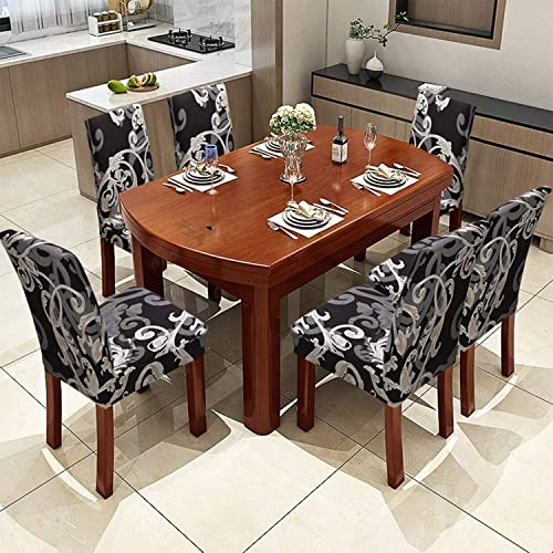 Image of House of Quirk Elastic Chair Cover Stretch Removable Washable Short Dining Chair Cover Protector Seat Slipcover ((Pack of 1, Grey Flower Pattern))