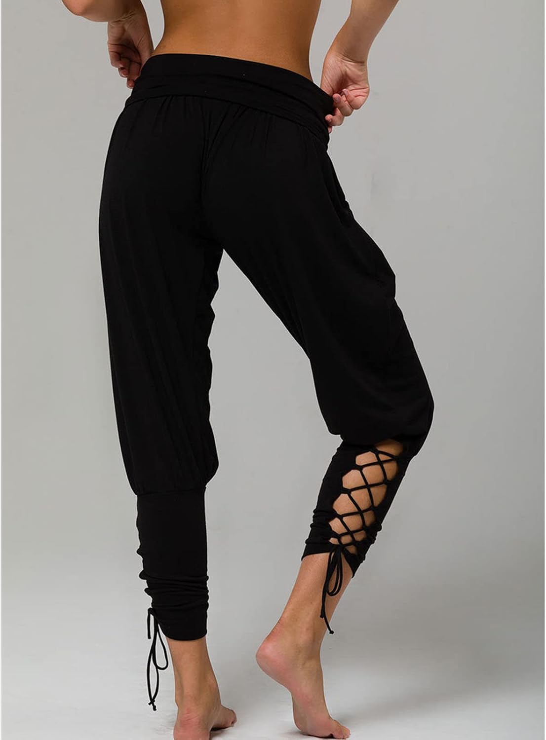 DGHM-JLMY Women's Solid Casual Paper Bag Pants Tie Belted Pencil Pants Tie Front Slim Fit Trousers with Tie Pockets