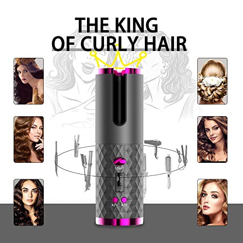 Hair Curler Automatic Cordless Curling Iron Hair Curler With Lcd Temperature Display And Timer, Portable Rechargeable Ceramic Automatic Hair Curler Wand Fast Heating Hair Curler (B) #TOP2