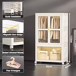 KAMPCO Clothes Storage Closet Wardrobe Large White Armoire Wardrobe Closet for Hanging Clothes Folding Plastic Wardrobe with Magnetic Transparent Door