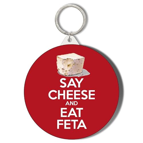 Gift Insanity White Say Cheese And Eat Feta - 45Mm Short Chain Mirror Keyring