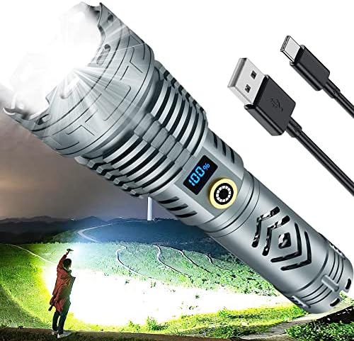 Zavuxo Flashlights High Lumens Rechargeable LED Flashlight, Super Bright Tactical Flashlights 180000 Lumens Handheld Flashlights with 5 Modes, Zoomable, Waterproof Flashlights for Emergencies Camping