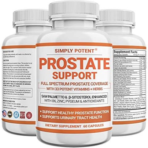 Prostate Supplements for Men, Saw Palmetto Prostate Health Support w/ 33 Vitamins & Herbs - Beta Sitosterol Plus B6, Selenium & Zinc for Healthy Urination Frequency & Flow & Proper Sleep (60 Capsules) Cover